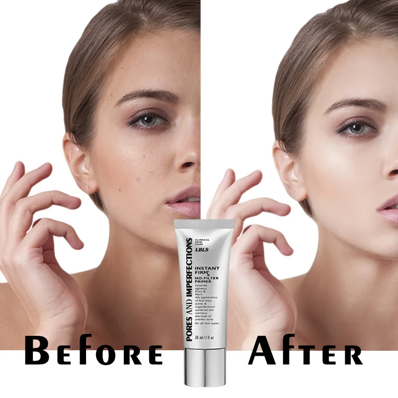 Close-up showing pore blurring effect of LBLS foundation