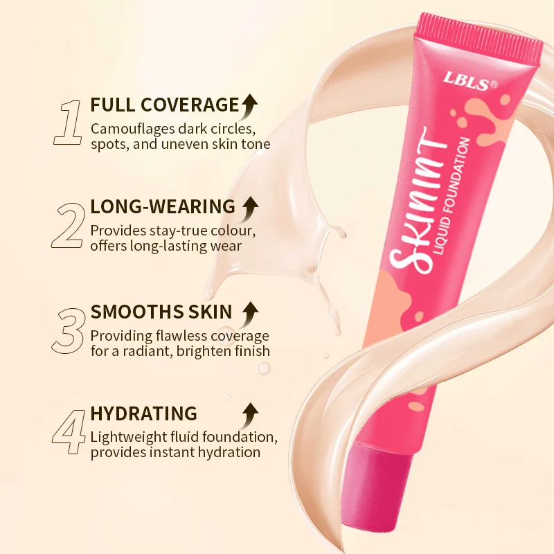 LBLS Full Coverage Liquid Foundation bottle with matte finish swatch