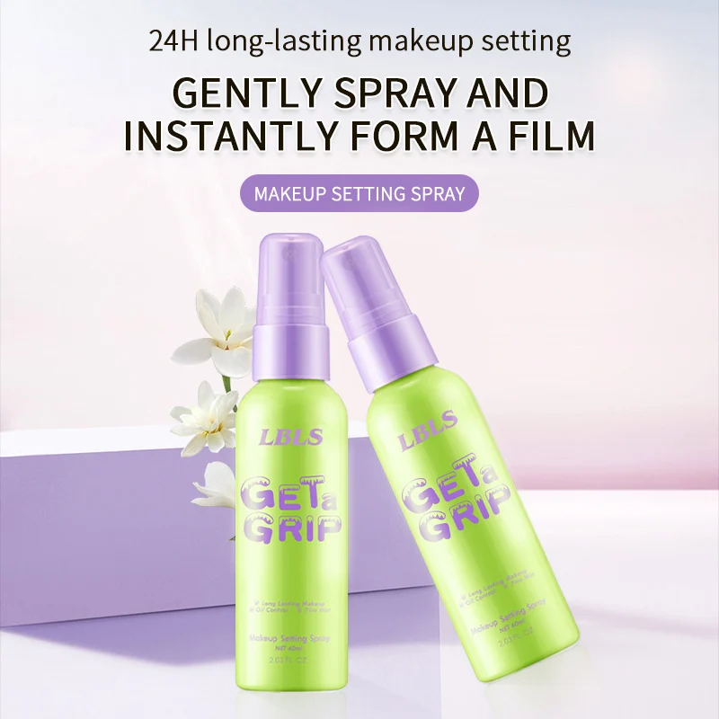 LBLS 24H Long-Lasting Makeup Setting Spray bottle on a pink background