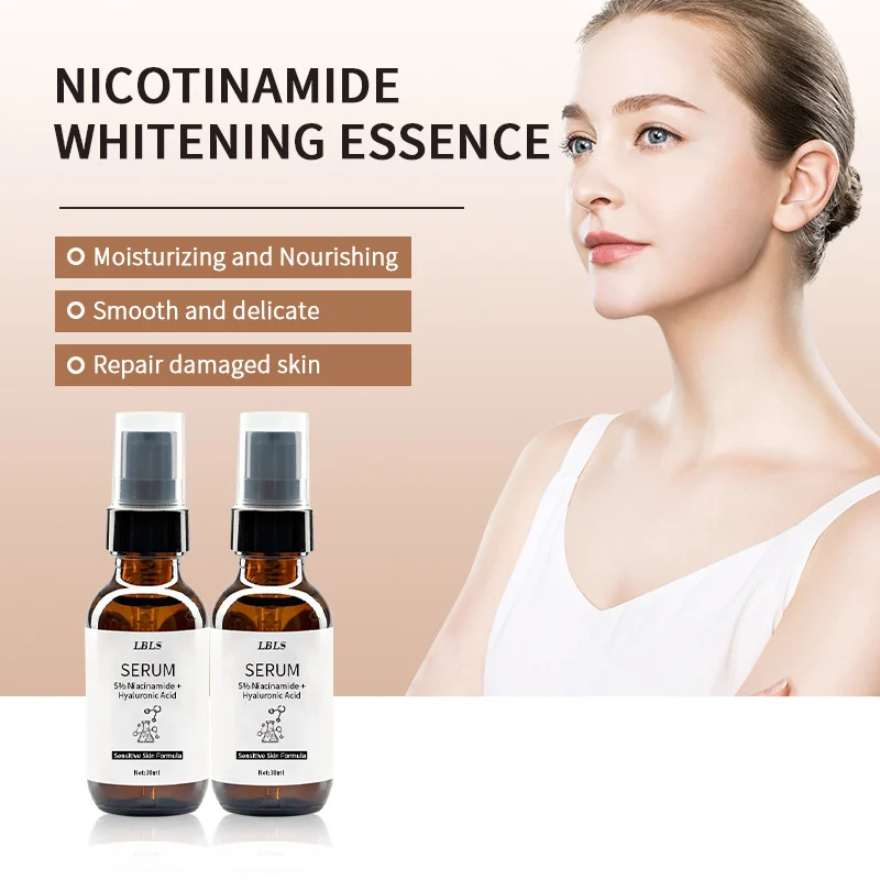 LBLS Niacinamide Serum bottle on a bathroom counter