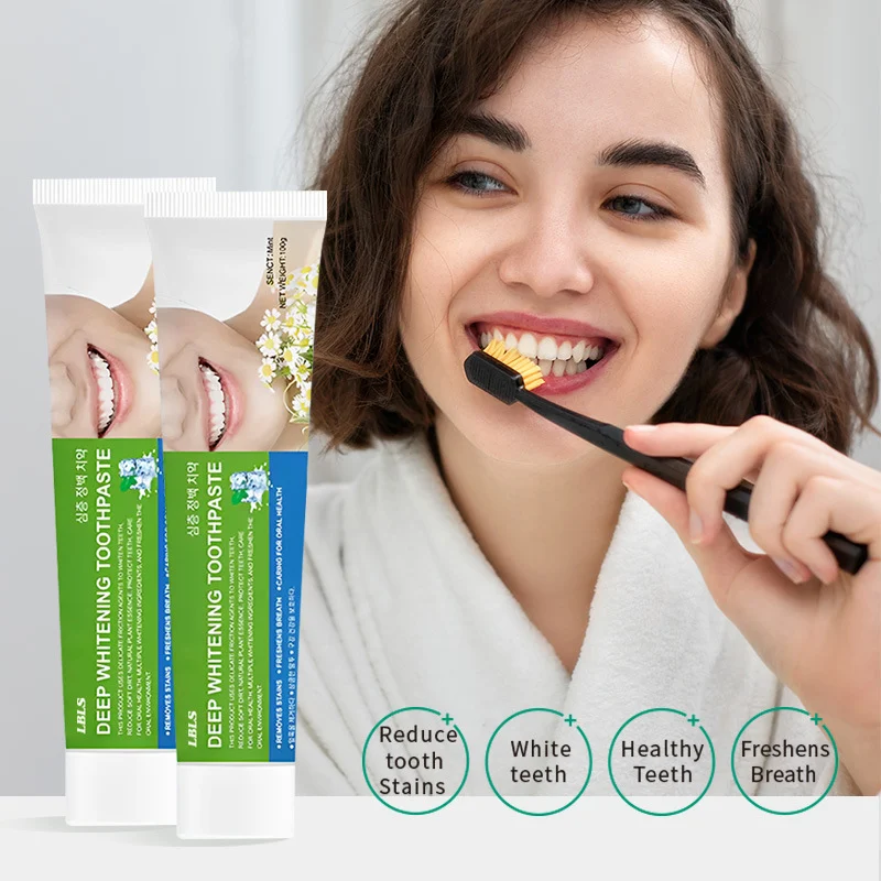 LBLS Deep Whitening Toothpaste tube with mint leaves