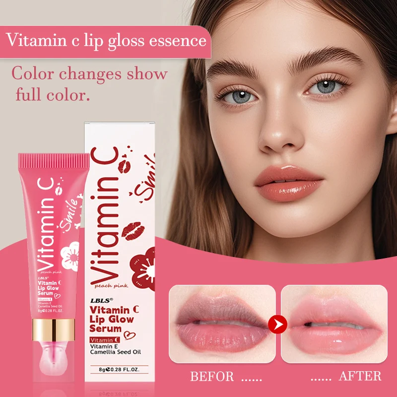 LBLS Vitamin C Lip Glow Serum tube on a pink background